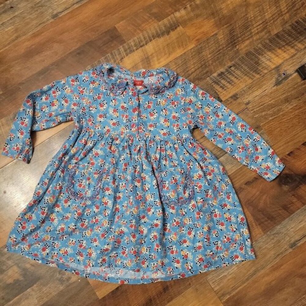 Vintage 90's Espirit‎ blue flower Dress Girls Sz Medium M 5/6